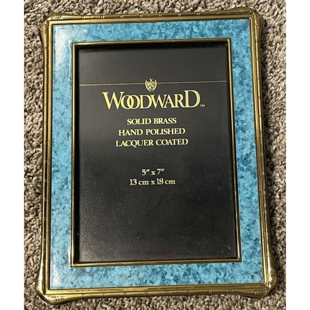 Woodward Solid Brass & Blue Hand Polished Lacquer Coated 5" x 7" Picture Frame